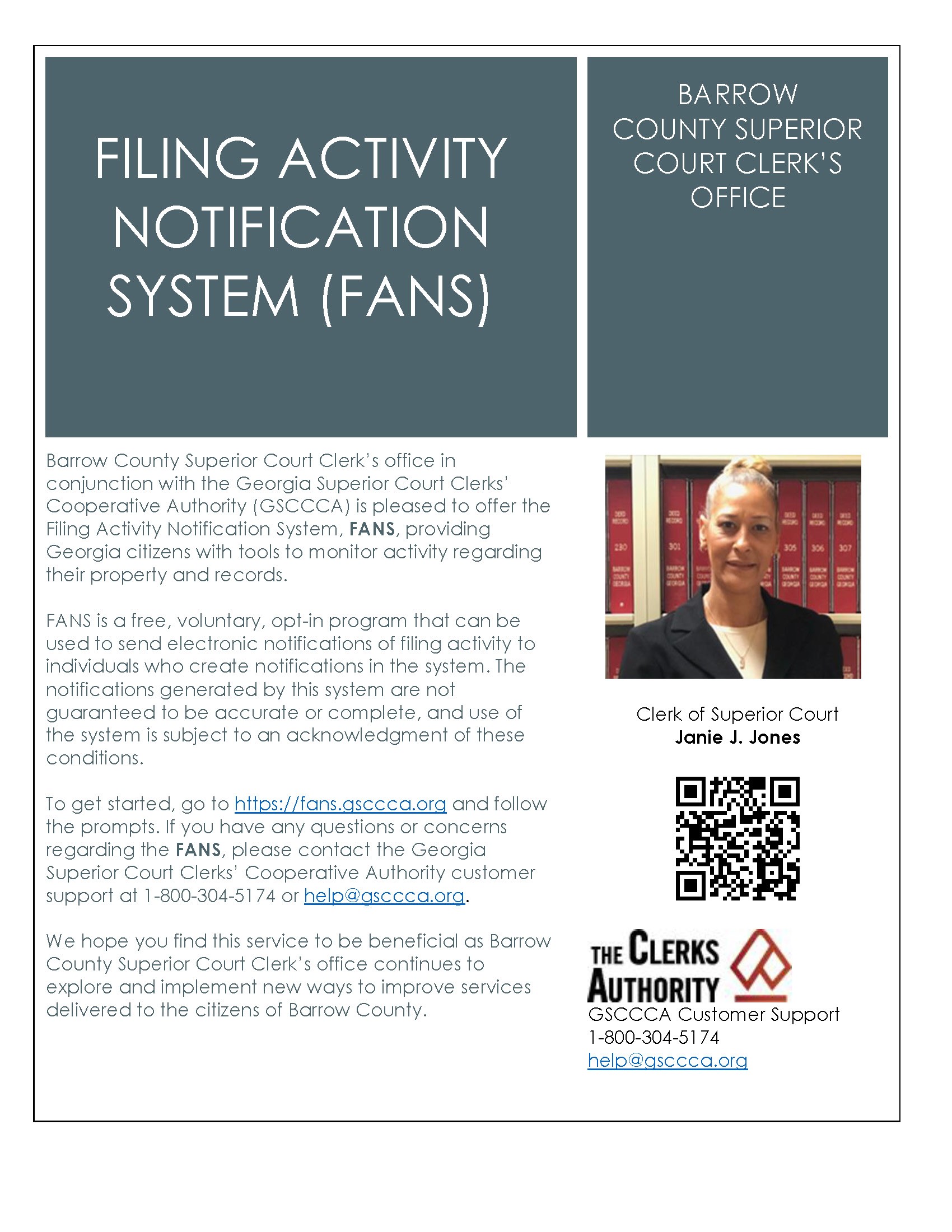 A flyer shows the Filing Activity Notification System and how it works.