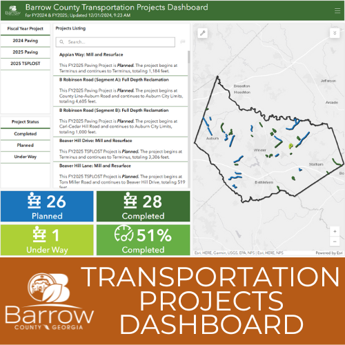 A logo is shown for Barrow County Transportation Projects.